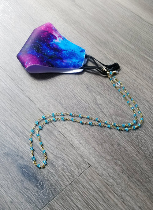 aqua crystal gold mask and eyeglass chain