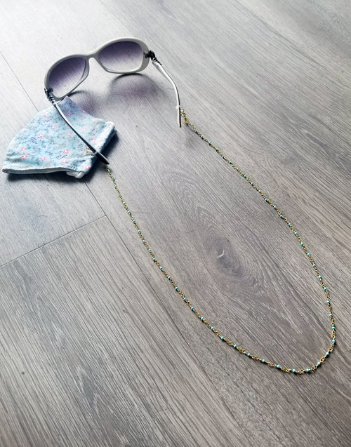gold blue matte bead eyeglass and mask chain