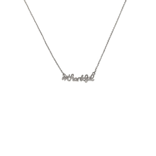 silver dainty hashtag thankful necklace
