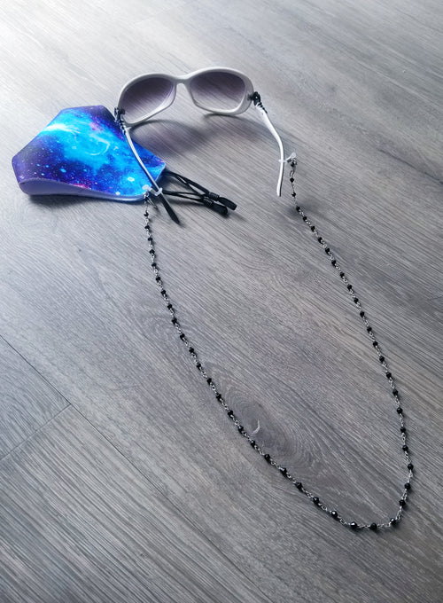 silver black crystal eyeglass mask chain