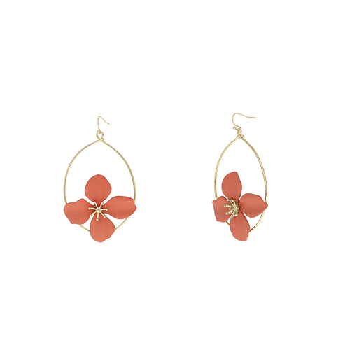 gold backing coral statement flower earrings