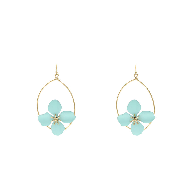 gold teardrop mint floral dangle earrings