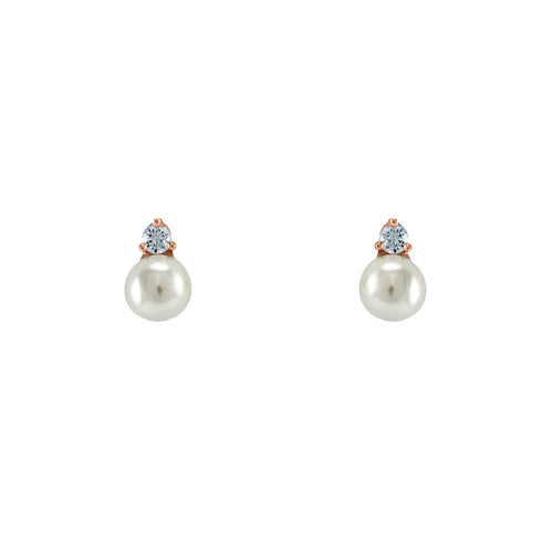 rose gold cubic zirconia and pearl stud earrings