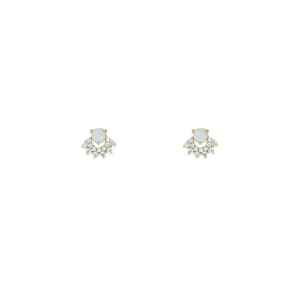 gold opal and cubic zirconia fanned stud earrings