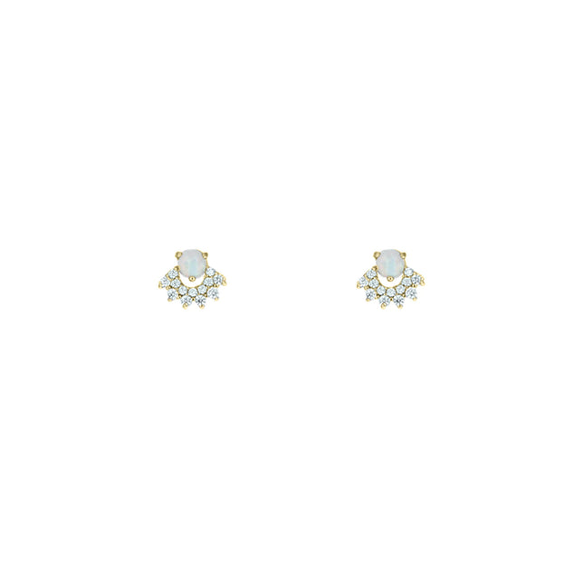 gold opal and cubic zirconia fanned stud earrings