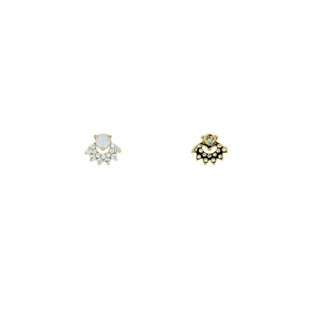 gold opal and cubic zirconia fanned stud earrings