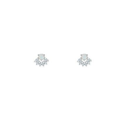 silver opal and cubic zirconia fanned stud earrings