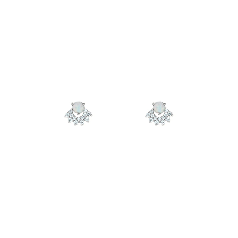 silver opal and cubic zirconia fanned stud earrings