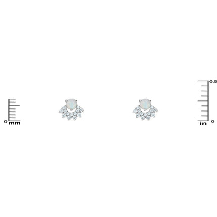 7mm silver opal and cubic zirconia stud earrings