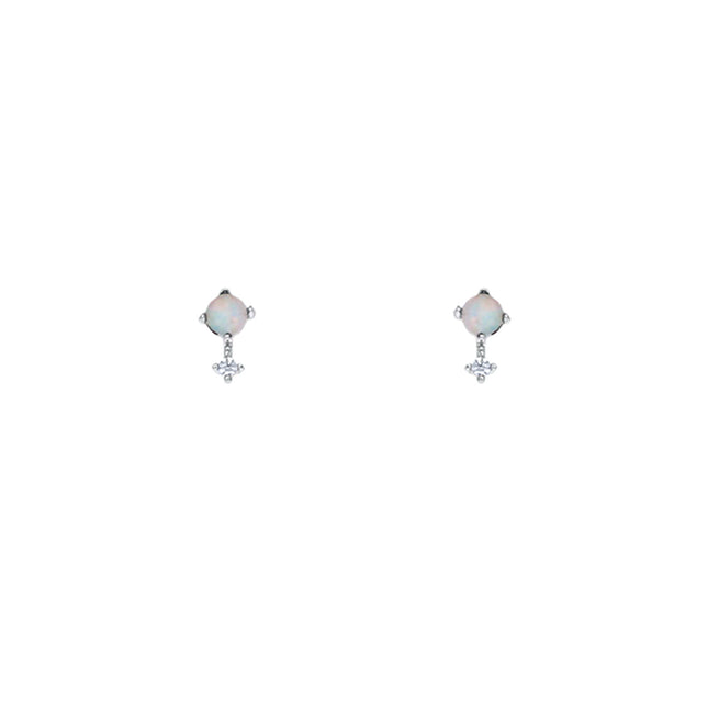 silver white opal small CZ accent drop earrings