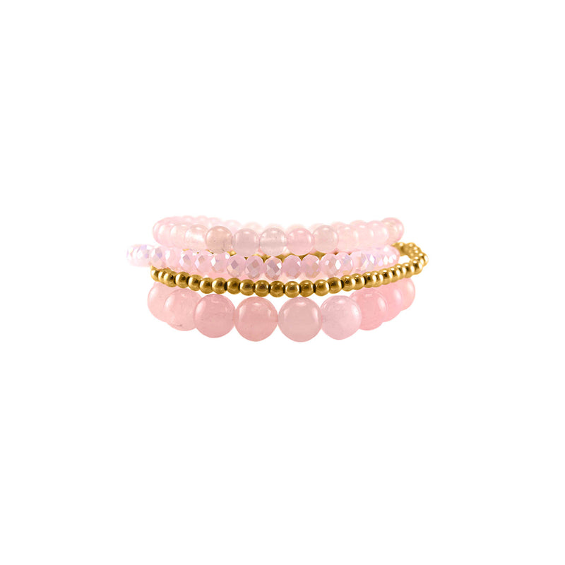 pink natural stone and crystal bracelet set
