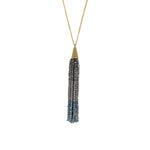 gray trip-color crystal tassel long necklace