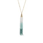 green tri-color crystal tassel long necklace