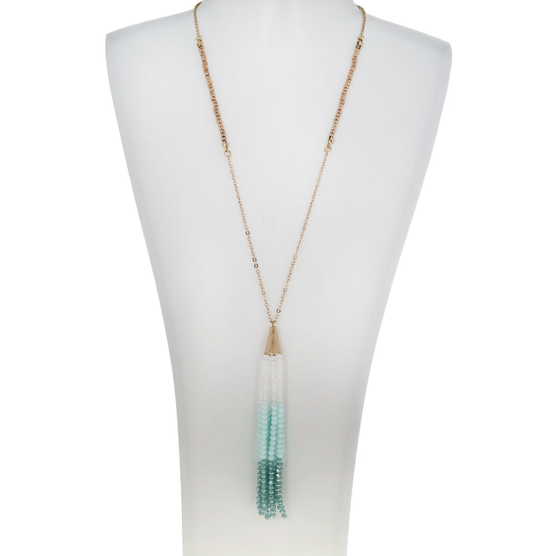 36 inch gold green crystal tassel necklace