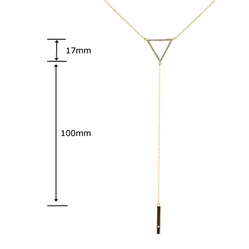 gold cz triangle linear drop pendant bar necklace