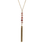 pink aventruine drop necklace with gold tassels
