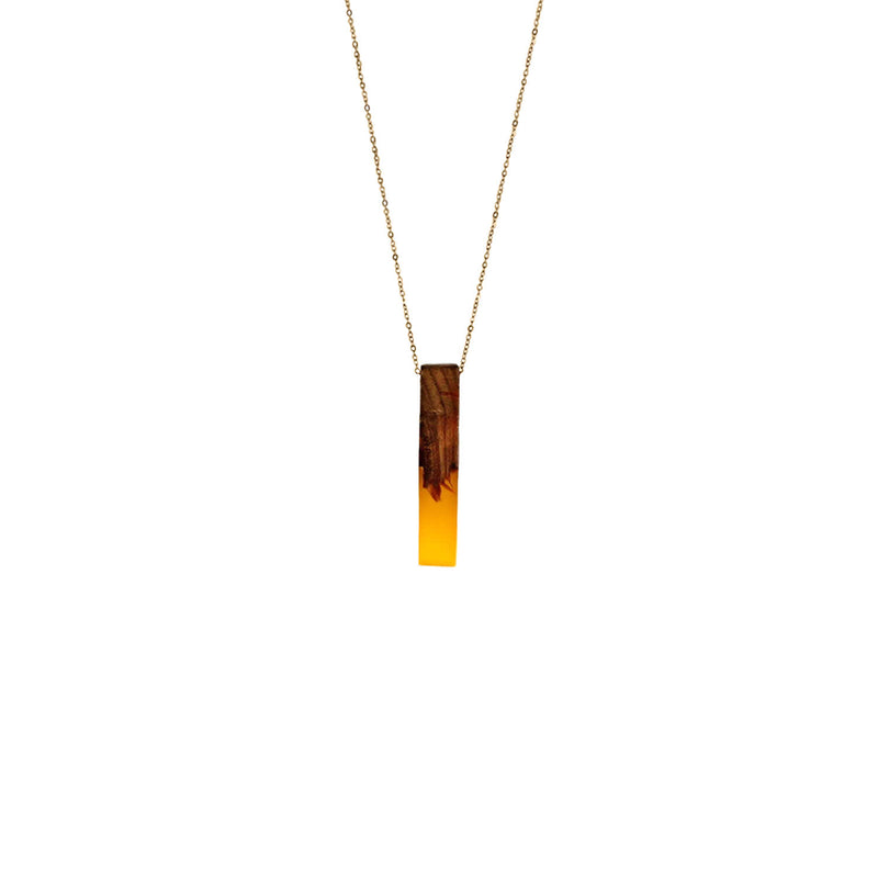 wood yellow resin vertical bar pendant necklace