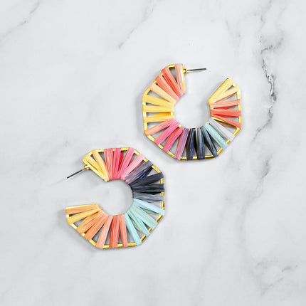 gold rainbow pastel raffia dangle earrings